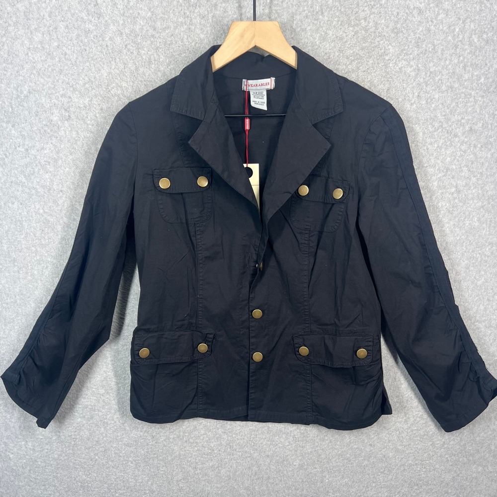 Wearables Utility Safari Jacket Womens M Black Gold Snap Button Cotton NWT